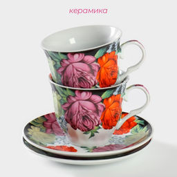 Сервиз чайный Доляна Роспись, 4 предмета: 2 чашки 210 мл, 2 блюдца d=14 см, керамика  фото 2