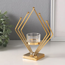 Подсвечник на 1 свечу «Золотой ромб», металл, стекло, d=4.5 см, 6×16×19 см