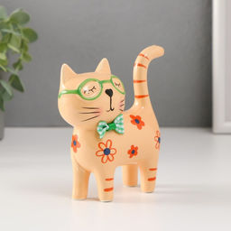 Фигурка керамика «Кошечка в зелёных очках, в цветочках», жёлтый, 11.6×4.3×11.5 см