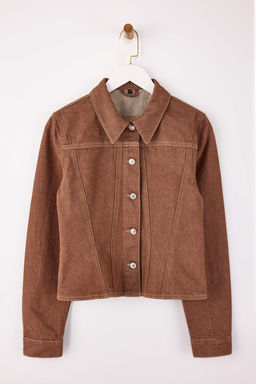 Kahverengi Trucker Fitted 100% Pamuk Denim Ceket TWOSS26CE00004