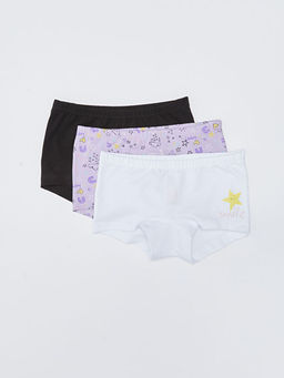 Bask?l? Pamuklu K?z ?ocuk Boxer 3l?