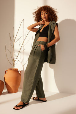 Sar? %100 Keten Yuksek Bel Barrel Pantolon TWOSS24JE00243 - Trendyolmilla фото 20