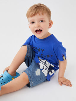 Bisiklet Yaka K?sa Kollu Nostaljik Maymun Bask?l? Erkek Bebek Ti??rt