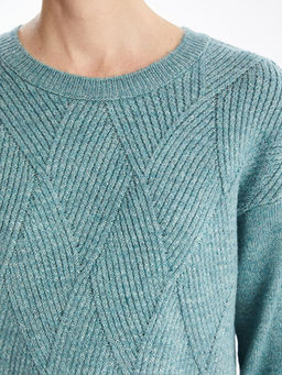 Bisiklet Yaka Kendinden Desenli Kad?n Triko Kazak