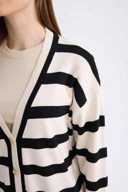 Кардиган стандартного кроя с V-образным вырезом - Defacto фото 5