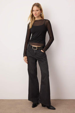 Siyah Fitted/Vucuda Oturan Cift Gorunumlu Floklu Tul Esnek Orme Bluz TWOAW26BZ00291 - Trendyolmilla фото 2