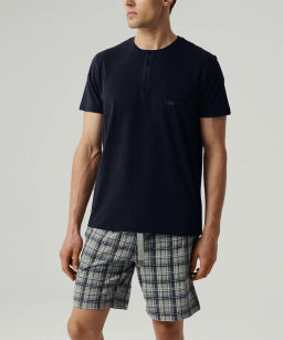 ATLANTIC NMP-380 Пижама мужская Solid Check темно-синий + серый