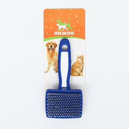Пуходерка пластиковая мягкая с закругленными зубьями, малая, 6 х 13,5 см, бело-синяя - Пижон фото 5