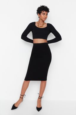 TRENDYOLMILLA Siyah Midi Kalem Triko Etek TWOAW20DU0006  фото 11