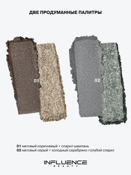 Лимитка Influence Beauty Двойные тени Hydrogenesis, матовые и сиюящие оттенки, тон 02, 3 гр