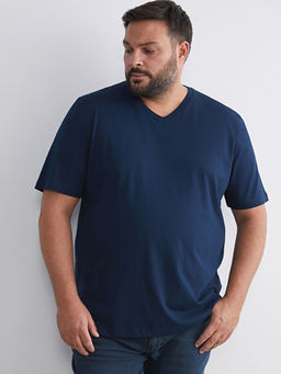 B?y?k Beden V Yaka Penye Erkek Ti??rt