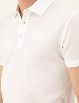Beyaz Slim Fit Polo Yaka Merserize T-shirt