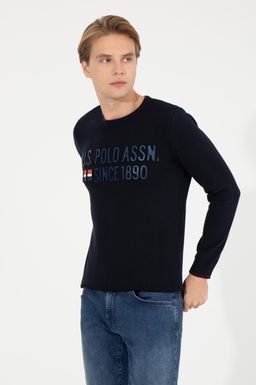U. S. Polo Assn Мужской темно-синий трикотажный свитер с круглым вырезом