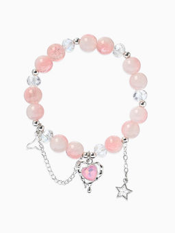 Браслет с подвесками "Сахарный" сердце тякучее, шар № 10/8, цвет бело-розовый в серебре