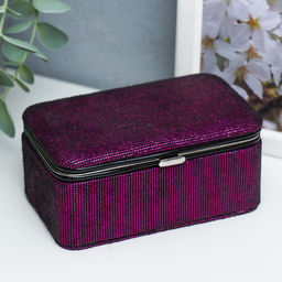 Шкатулка кожзам для украшений Мелкие квадратики. Чёрное серебро 6х7х12 см - Simaland фото 13