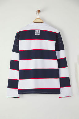 TRENDYOL MAN Lacivert Kolej Oversize/Genis Kesim Cizgili Sweatshirt TMNSS25SW00002 - Trendyolmilla фото 9