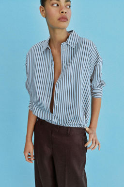 CAMISA RAYAS POPEL?N OVERSIZE / Azul / Blanco - Zara фото 7