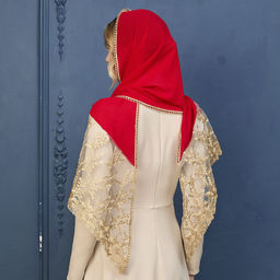 Палантин Золотая веточка, цвет красный - Мастерская ПОКРОВ фото 3