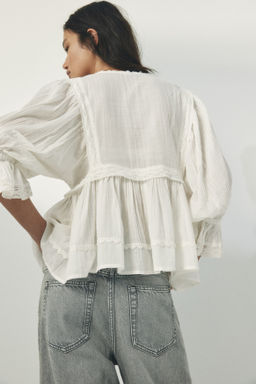 Blusa de algod?n con ribete de encaje - H&m фото 9