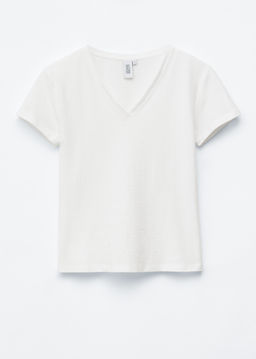 Camiseta de algod?n con escote en pico