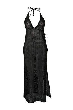 Siyah Triko Boyundan Baglamal? Maxi Plaj Elbisesi TBESS26EL00024