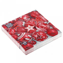Салфетки бумажные "Bouquet Home Collection Classic" 33х33см, 3-х слойные, 20 штук в упаковке, 100% целлюлоза, "Новогодняя коллекция красная" (Россия)