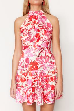 TRENDYOLMILLA Lacivert Desenli Halter Yaka A Kesim Saten Mini Dokuma Elbise TWOSS20EL2490  фото 4