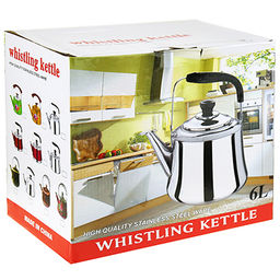 "Ладога" Чайник из нержавеющей стали 6л, д23,5см h20см, со встроенным в крышку свистком, подвижная пластмассовая ручка, цветная коробка (Китай)