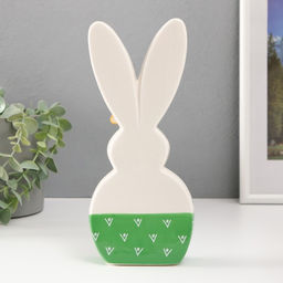 Фигурка керамика Зайка спящий, с ромашкой на ухе, бело-зелёный, 10.4?4.3?23.7 см