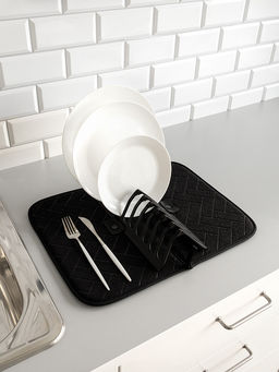 Набор: сушилка пластиковая с ковриком для сушки посуды 35,5x46 черный полиэстер, пластик