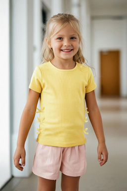 Sar? K?z Cocuk Pamuklu Regular Kal?p Fiyonk Detayl? K?sa Kol Orme T-Shirt TKDSS25TS00048 - Trendyolmilla фото 6