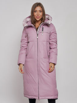 Пальто утепленное молодежное зимнее женское фиолетового цвета 59120F