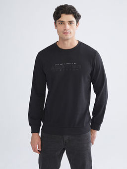 Bisiklet Yaka Bask?l? Erkek Kal?n Sweatshirt