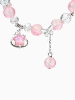 Браслет с подвесками "Сахарный" звезда, шар №10/8, цвет розово-белый матовый в серебре