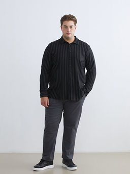 B?y?k Beden Slim Fit Uzun Kollu ?izgili Erkek G?mlek