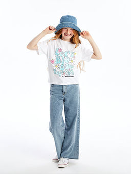 Bisiklet Yaka Bask?l? K?sa Kollu K?z ?ocuk Ti??rt - Waikiki фото 5