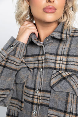 Пальто-рубашка Хармони (серо-бежевая) Б15041-5М