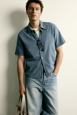 CAMISA REGULAR FIT ALGOD?N - LINO / Azul - Zara фото 5