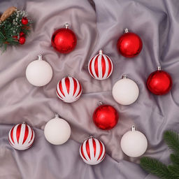Ёлочные игрушки Агнет полосы, шары новогодние, d=6 см, набор 12 шт., красно-белый