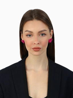 Серьги металл «Сердце» с изгибом, цвет розовый