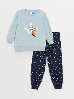Bisiklet Yaka Frozen Bask?l? Uzun Kollu Polar K?z ?ocuk Pijama Tak?m?