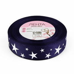 Лента репсовая Звёзды, 25 мм, 23 1 м, цвет тёмно-синий/белый - Арт узор фото 2