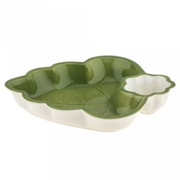 Блюдо керамическое "Зеленый лист" 235х205х40мм, 540мл, с соусником д77мм, 60мл, с деколью, зеленый, в коробке (Китай)