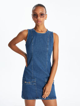 Bisiklet Yaka Mini Jean Elbise