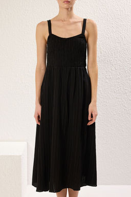 TRENDYOLMILLA Siyah Etegi Belden Ac?lan Gipeli Midi Dokuma Elbise TWOSS25EL00282  фото 3