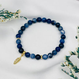 Браслет из Содалита с подвеской "Перо" 17 см