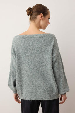Mint-Gri Kay?k Yaka Yunlu Yumusak Dokulu Kusgozu Detayl? Triko Kazak TWOAW26KZ00273 - Trendyolmilla фото 4