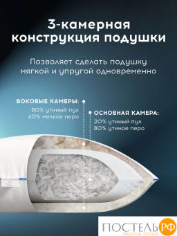 Подушка MEDSLEEP FOR MEN хлопок-тик/пух/пух-перо, 2200 г  фото 3