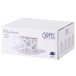 42939 GIPFEL Чайная пара CHRISTMAS: чашка 250 мл, блюдце 14 см. Материал: фарфор. Цвет: белый.  фото 6