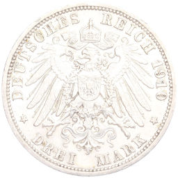 Монета 3 марки 1910 года A Германия (Любек)